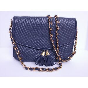 Vintage Worthington Leather Convertible Crossbody Bag Indigo Blue and Gold Chain